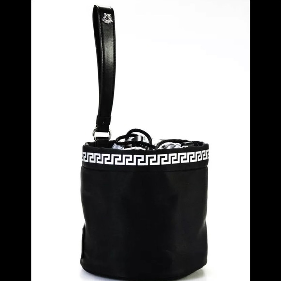Versace Womens Nylon Metallic Drawstring Crossbody Bag Black Small Handb… - Picture 7 of 12